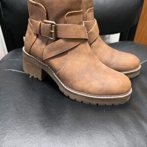 Lane Bryant Brown Suede-Look Buckle Strap Ankle Boots